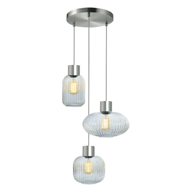 SATIN NICKEL with RIBBED CLEAR GLASS SKYTECH PENDANT