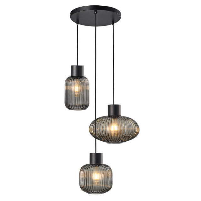 BLACK with RIBBED SMOKED GLASS SKYTECH PENDANT