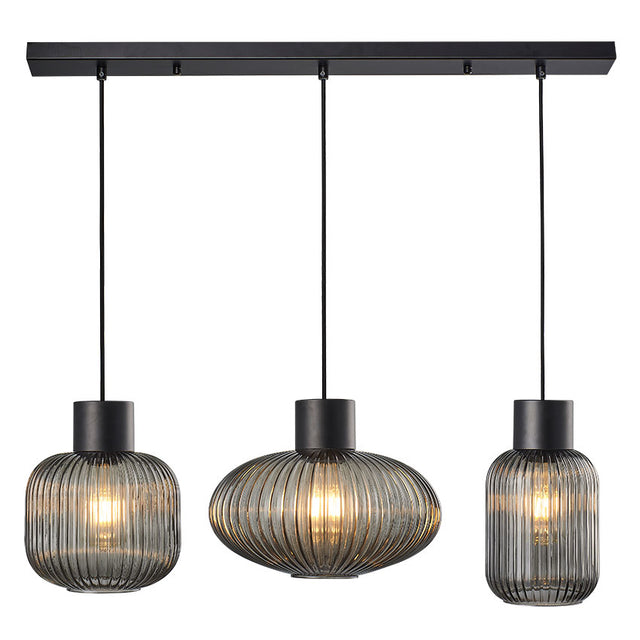 BLACK with RIBBED SMOKED GLASS SKYTECH PENDANT