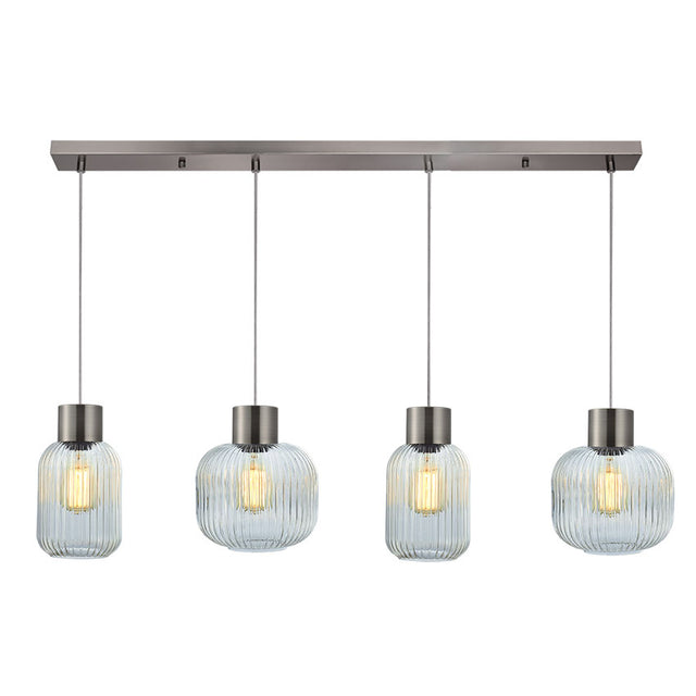 SATIN NICKEL with RIBBED CLEAR GLASS SKYTECH PENDANT