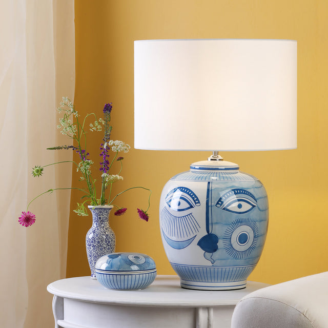 Picasso Small Ceramic Table Lamp Blue & White Face Print Base Only