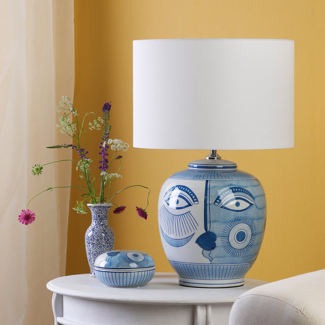 Picasso Small Ceramic Table Lamp Blue & White Face Print Base Only