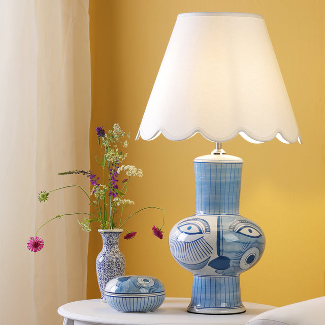 Picasso Large Ceramic Table Lamp Blue & White Face Print Base Only