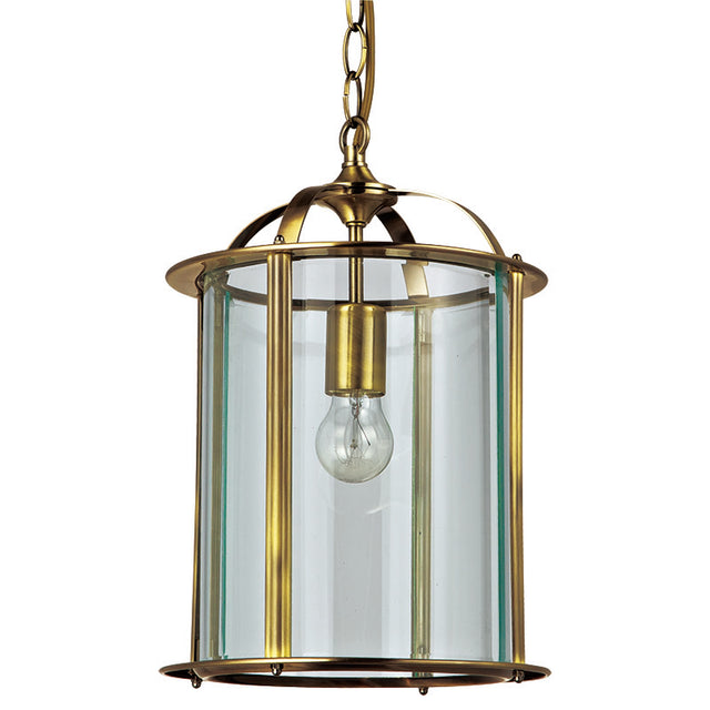 ANTIQUE BRASS ROUND GLASS LANTERN