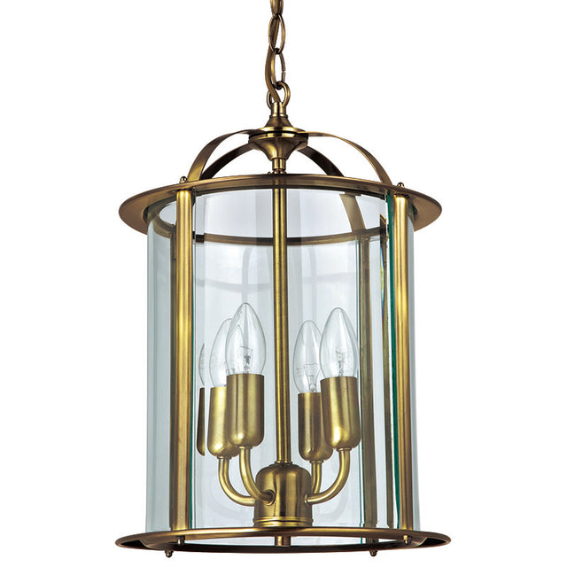 ANTIQUE BRASS ROUND GLASS LANTERN