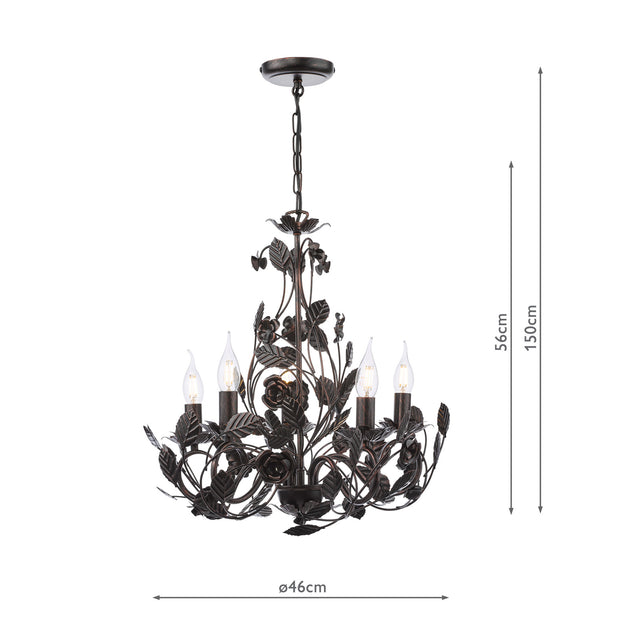 Priscilla 5 Light Pendant Matt Black/Bronze Fitting Only