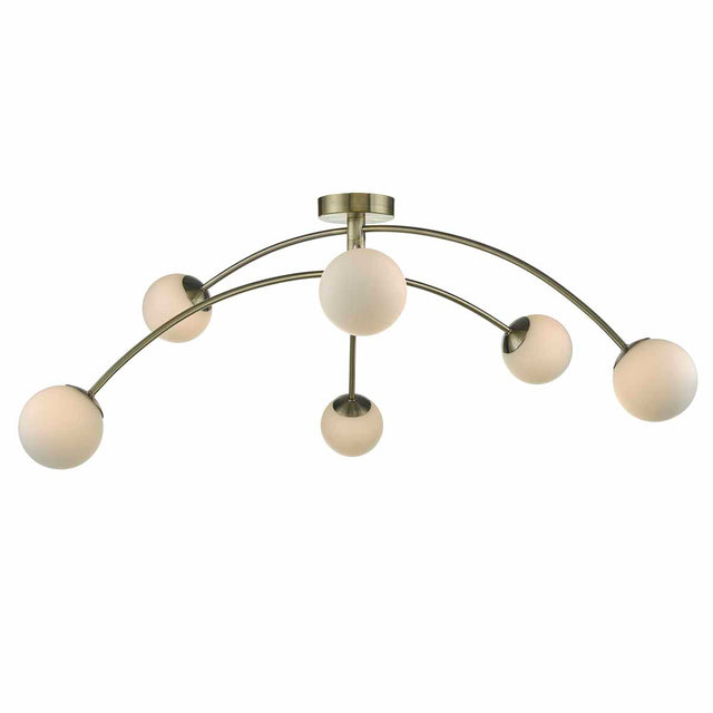 Puglia 6 Light Semi Flush Antique Brass Opal Glass