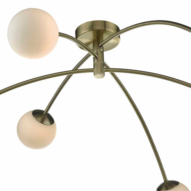 Puglia 6 Light Semi Flush Antique Brass Opal Glass