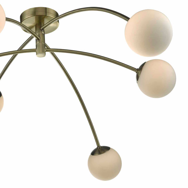 Puglia 6 Light Semi Flush Antique Brass Opal Glass