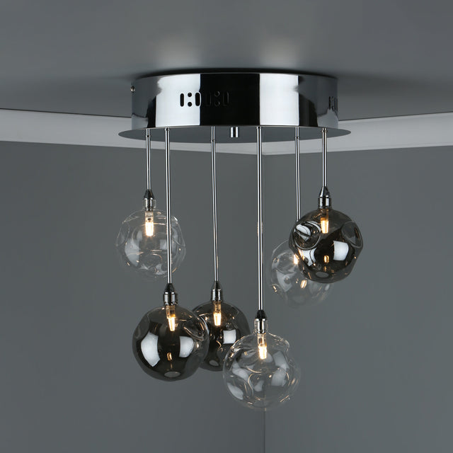 Quinn 6 Light Semi Flush Polished Chrome With Smoked & Clear Glass