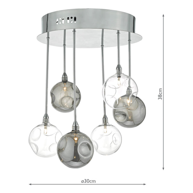 Quinn 6 Light Semi Flush Polished Chrome With Smoked & Clear Glass