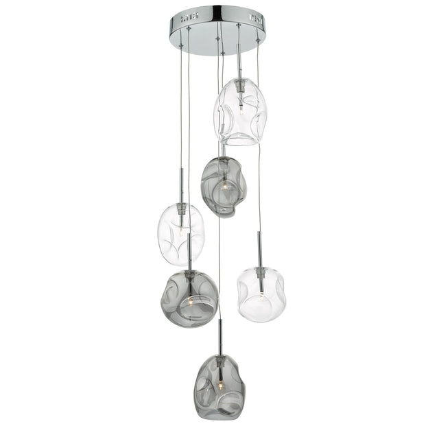 Quinn 6 Light Cluster Pendant Smoked & Clear Glass