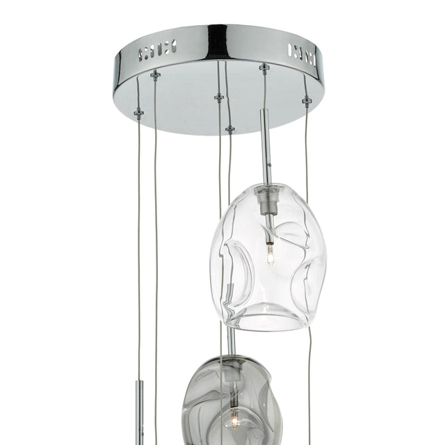 Quinn 6 Light Cluster Pendant Smoked & Clear Glass