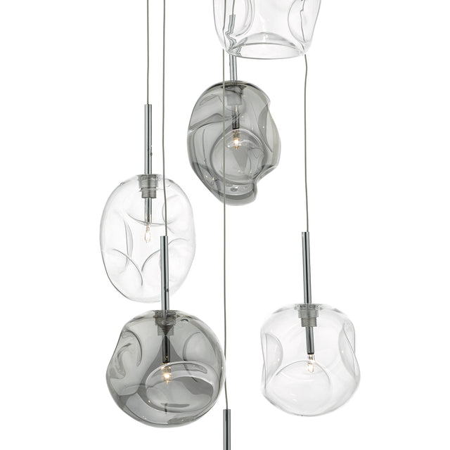 Quinn 6 Light Cluster Pendant Smoked & Clear Glass