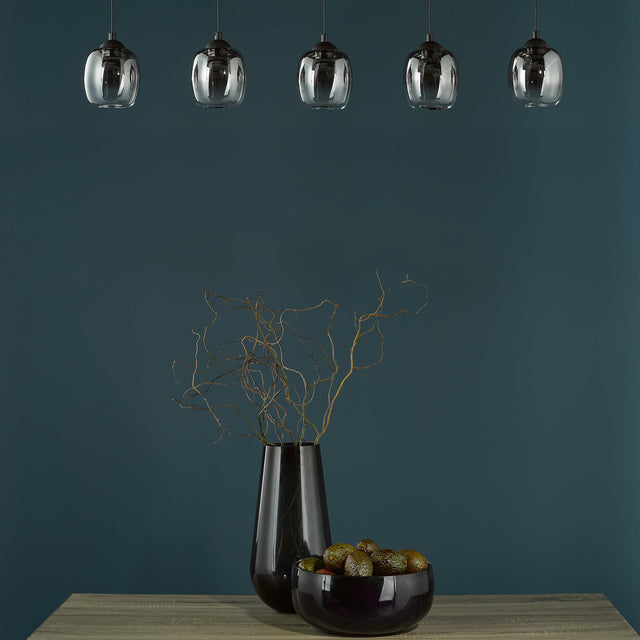 Ramona 5 Light Bar Pendant Matt Black and Smoked Ombre Glass LED