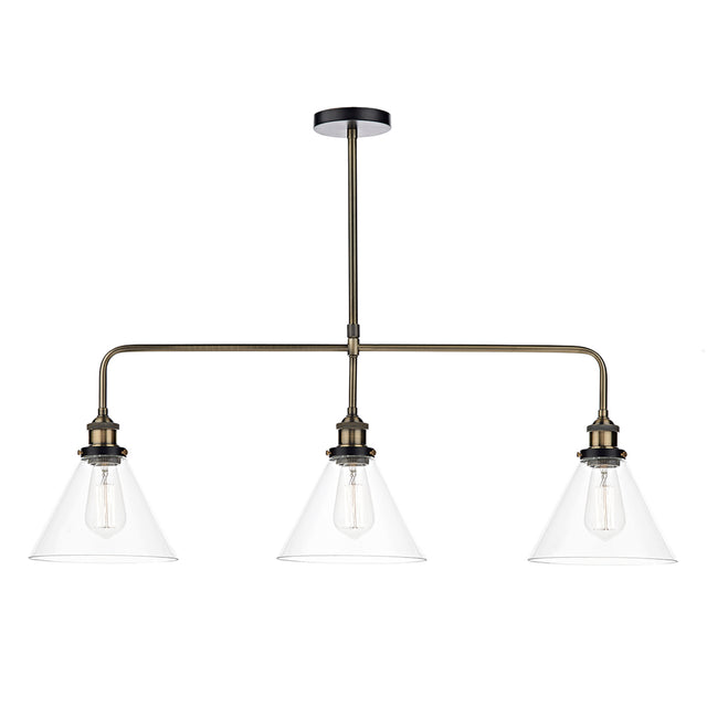 Ray 3 Light Bar Pendant Antique Brass Clear