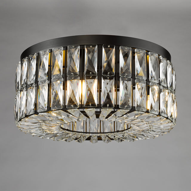 Relena 4 Light Flush Matt Black and Crystal