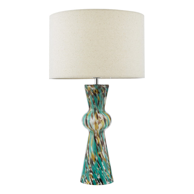 Rheneas Table Lamp Blue Art Glass and Polished Chrome With Shade