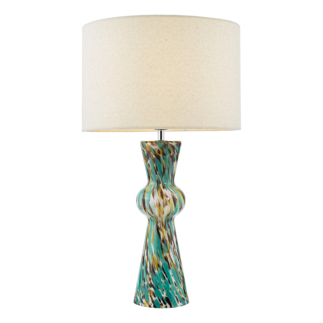 Rheneas Table Lamp Blue Art Glass and Polished Chrome With Shade