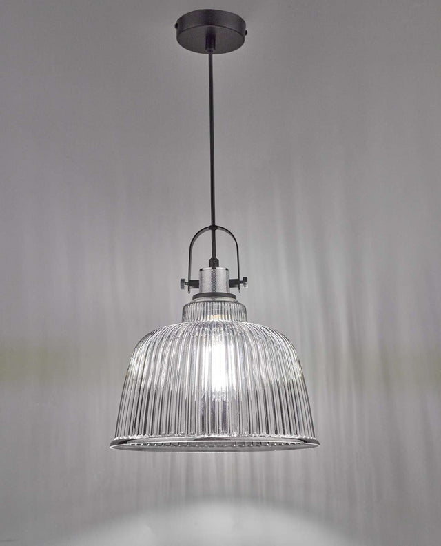 Rhode Single Large Pendant Polished Chrome Smoked Glass