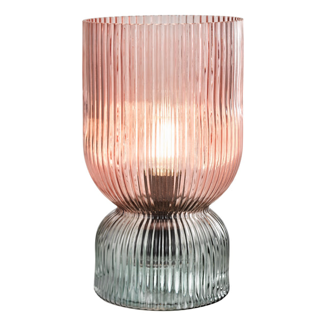 Rhubarb Table Lamp Pink and Green Ribbed Glass