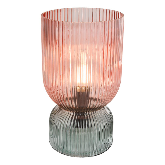 Rhubarb Table Lamp Pink and Green Ribbed Glass