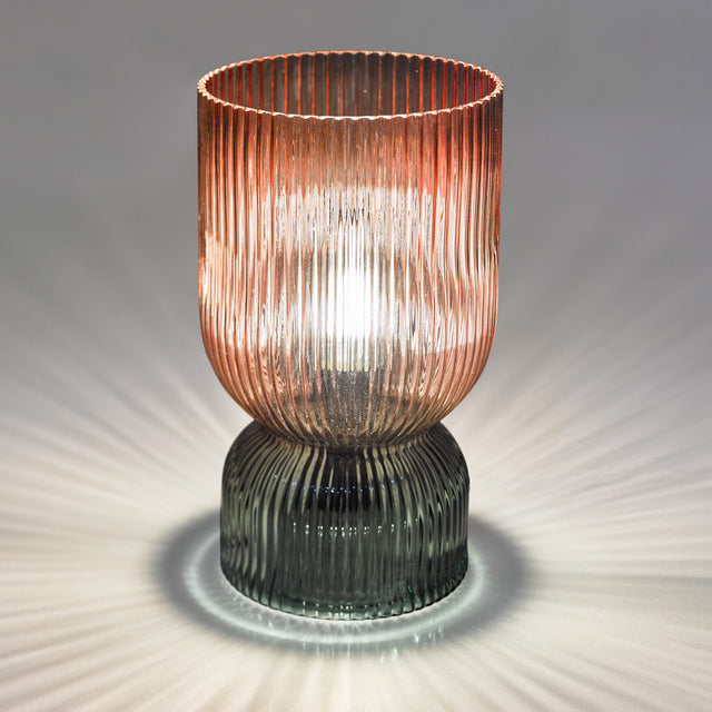 Rhubarb Table Lamp Pink and Green Ribbed Glass