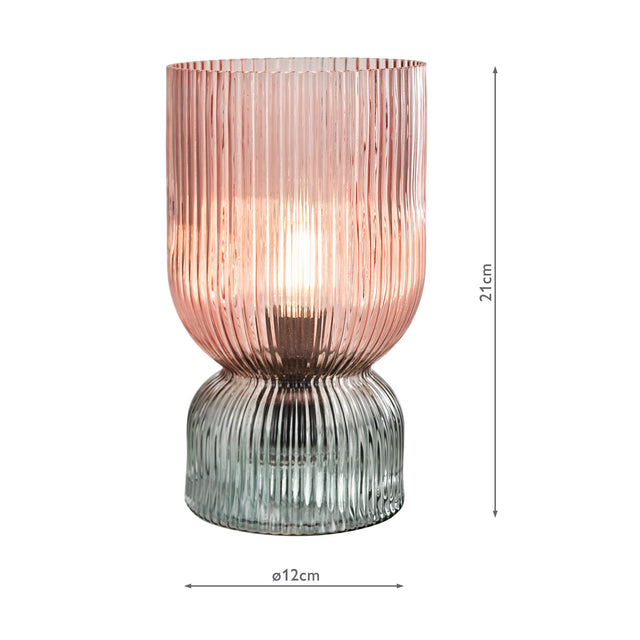 Rhubarb Table Lamp Pink and Green Ribbed Glass