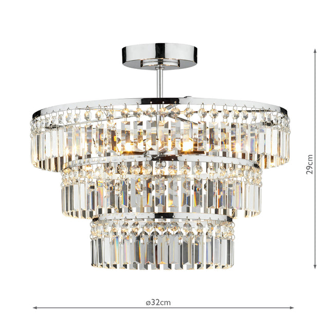 Rowena 3 Light 3 Tier Semi Flush Polished Chrome