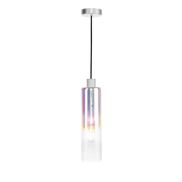 Ruben Pendant Satin Silver and Ribbed Iridised Glass