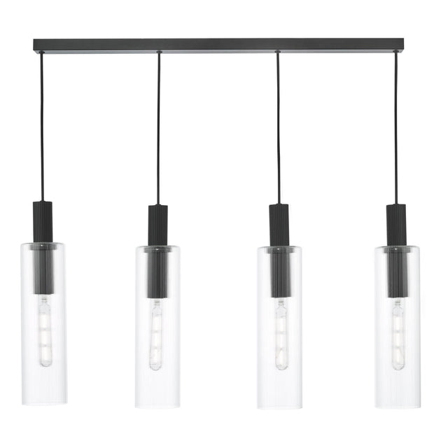 Ruben 4 Light Bar Pendant Satin Black and Ribbed Glass