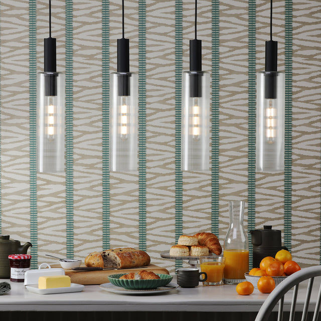 Ruben 4 Light Bar Pendant Satin Black and Ribbed Glass