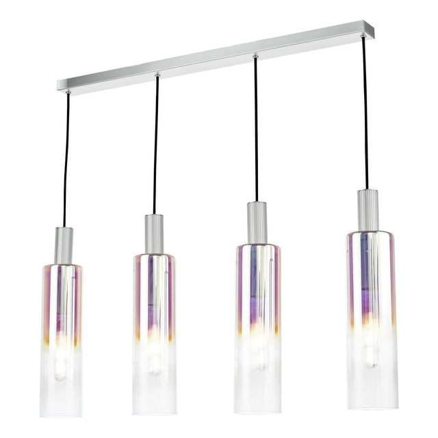 Ruben 4 Light Bar Pendant Satin Silver and Ribbed Iridised Glass