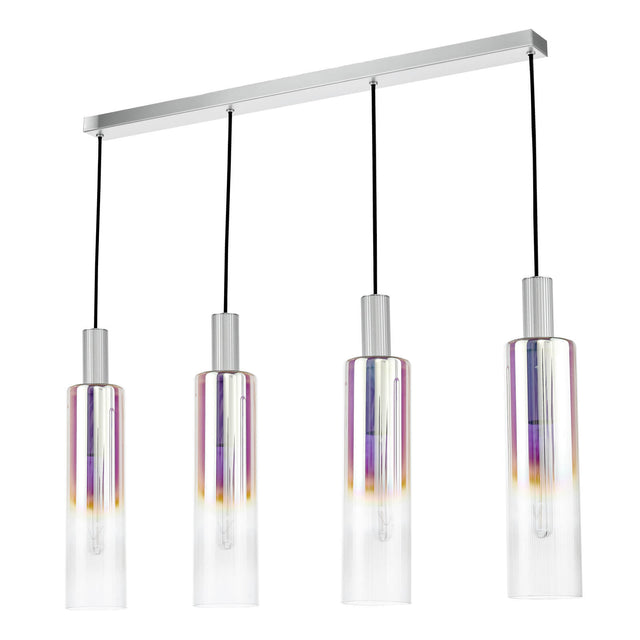 Ruben 4 Light Bar Pendant Satin Silver and Ribbed Iridised Glass