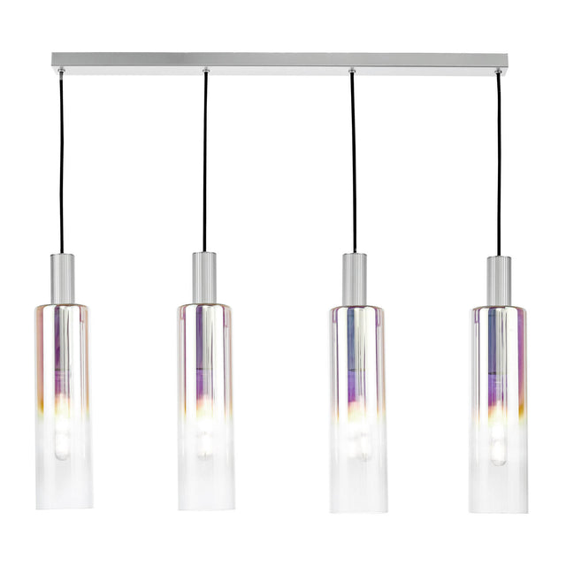 Ruben 4 Light Bar Pendant Satin Silver and Ribbed Iridised Glass