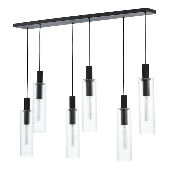 Ruben 6 Light Bar Pendant Satin Black and Ribbed Glass