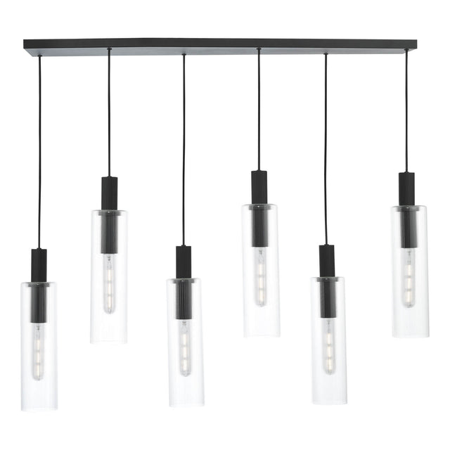 Ruben 6 Light Bar Pendant Satin Black and Ribbed Glass