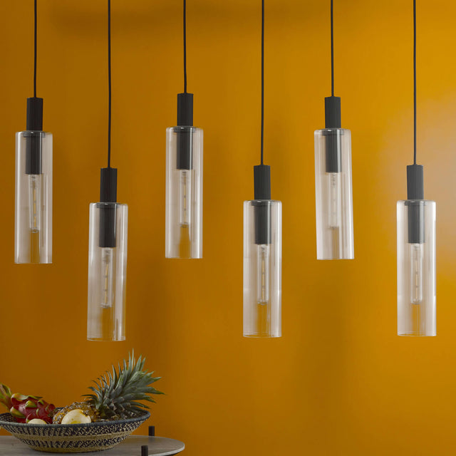 Ruben 6 Light Bar Pendant Satin Black and Ribbed Glass