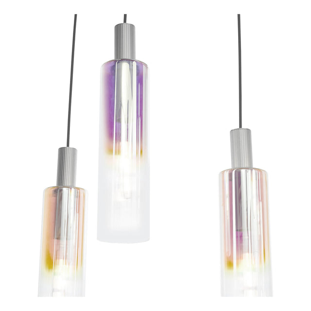 Ruben 6 Light Bar Pendant Satin Silver and Ribbed Iridised Glass