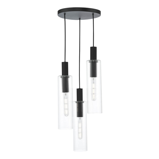 Ruben 3 Light Cluster Pendant Satin Black and Ribbed Glass