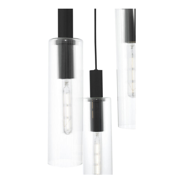 Ruben 3 Light Cluster Pendant Satin Black and Ribbed Glass