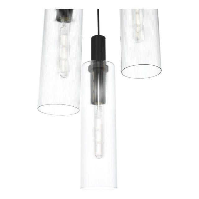 Ruben 3 Light Cluster Pendant Satin Black and Ribbed Glass