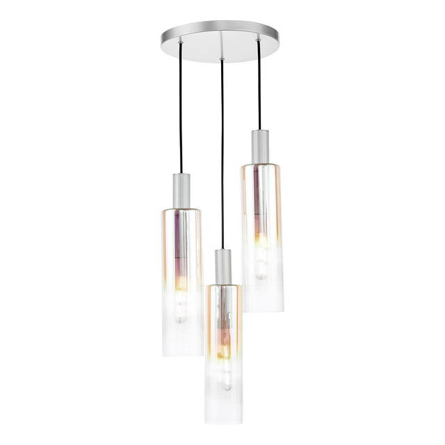 Ruben 3 Light Cluster Pendant Satin Silver and Ribbed Iridised Glass