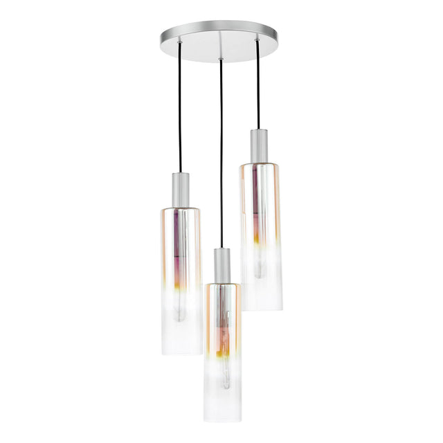 Ruben 3 Light Cluster Pendant Satin Silver and Ribbed Iridised Glass