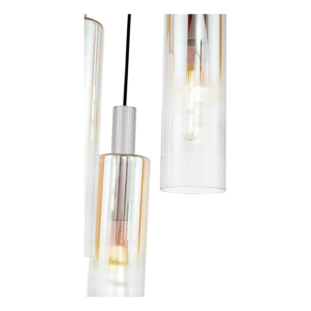 Ruben 3 Light Cluster Pendant Satin Silver and Ribbed Iridised Glass