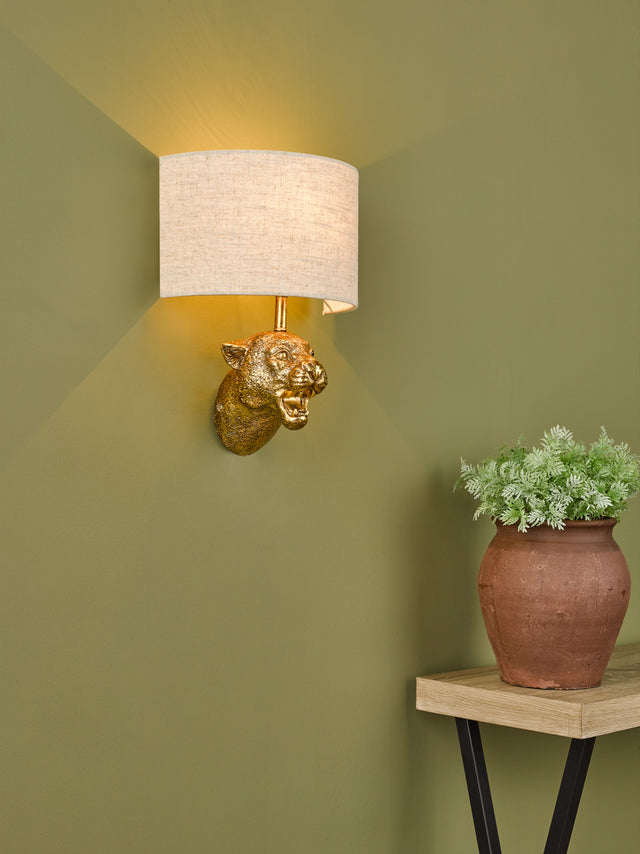 Ruri Leopard Wall Light Gold With Shade