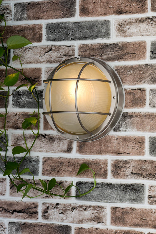 Salcombe Round Outdoor Wall Light Stainless Steel Glass IP44