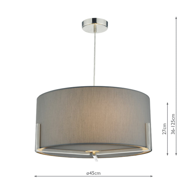 Santino Pendant Satin Chrome With Grey Cotton Shade