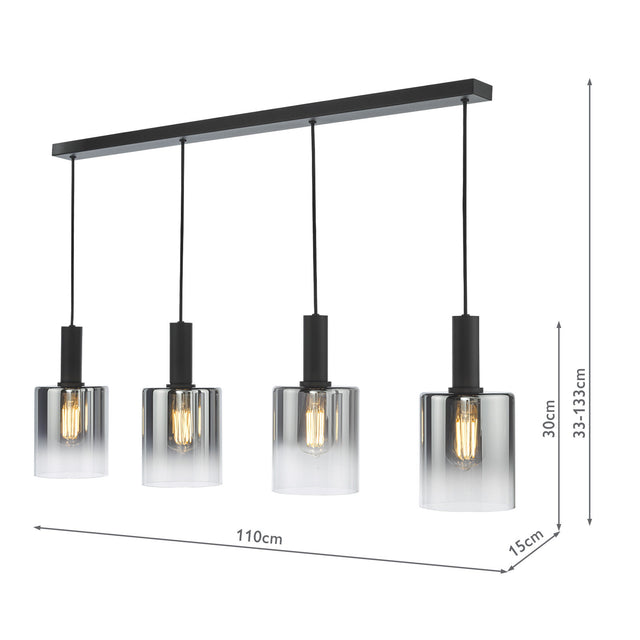 Savannah 4 Light Bar Pendant Matt Black and Smoked Glass