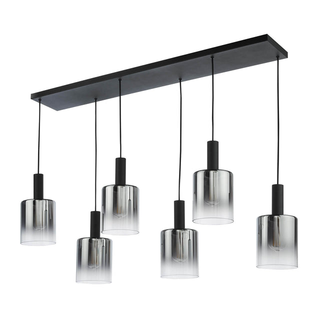 Savannah 6 Light Bar Pendant Matt Black and Smoked Glass